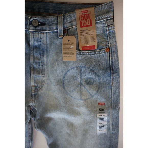 Levi’s 501 Men Sz 34x32 Blue When In Rome Originals Straight-Leg Denim Jeans - Picture 7 of 11